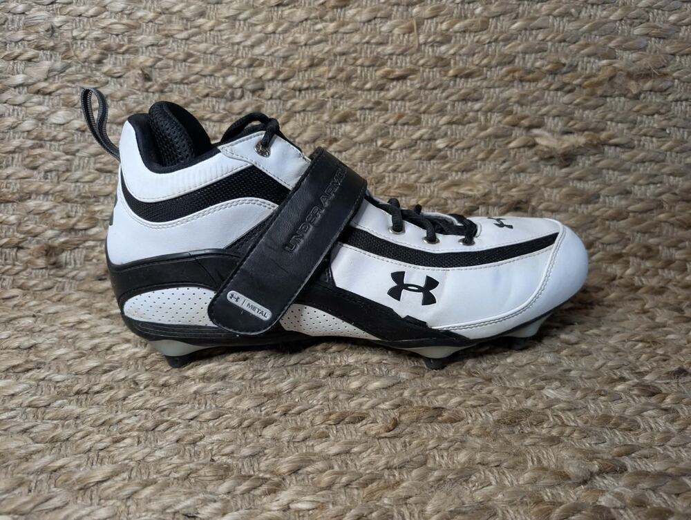 Under Armour Metal Mid Football Cleats Athletic Shoes Men's Size 11 White Black